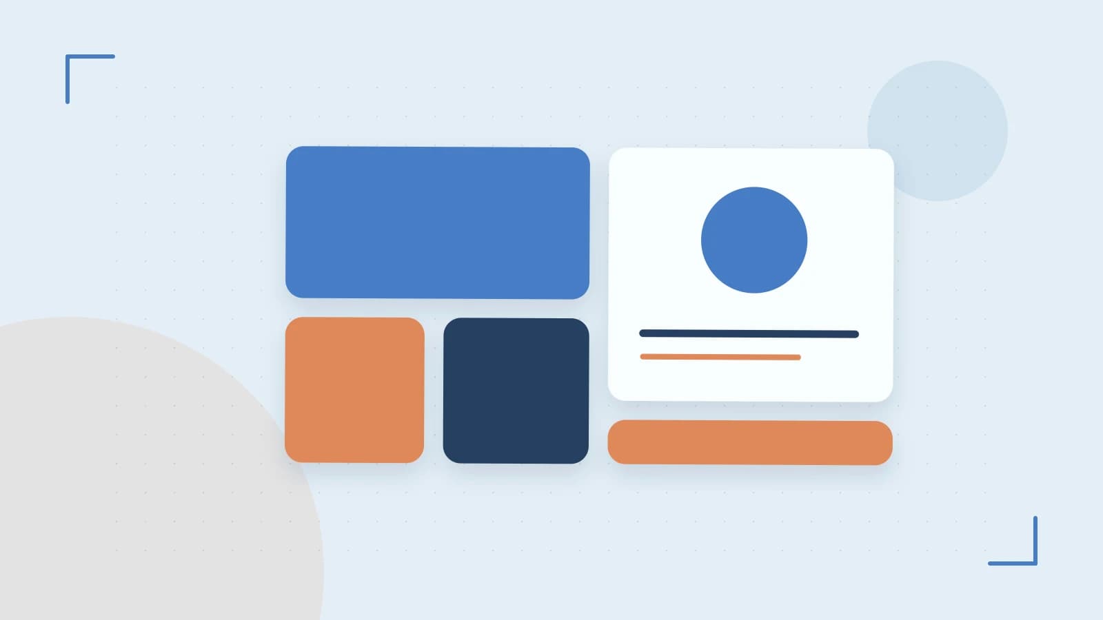 Editorial illustration of responsive browser layouts, overlapping design components and a color system