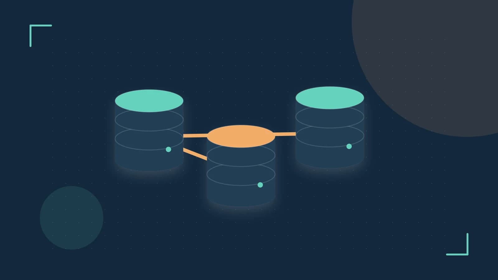 Editorial illustration of structured records, database cylinders and relationships between tables