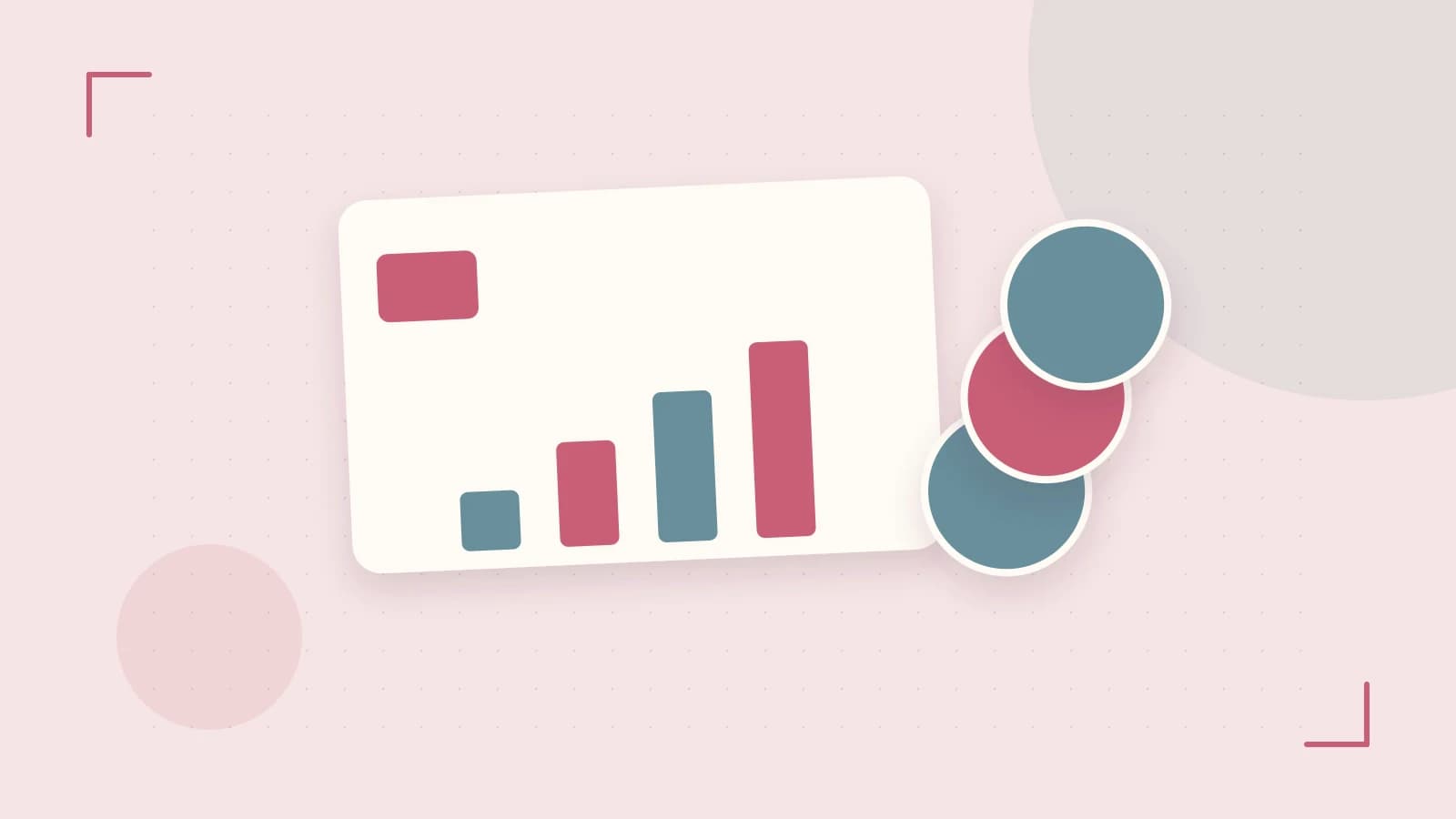 Editorial illustration of abstract coins, a payment card and a geometric financial chart without data labels
