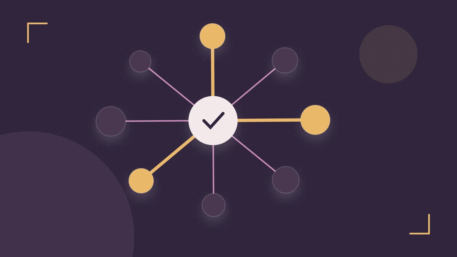 Editorial illustration of an algorithmic node graph with branching paths and a highlighted result
