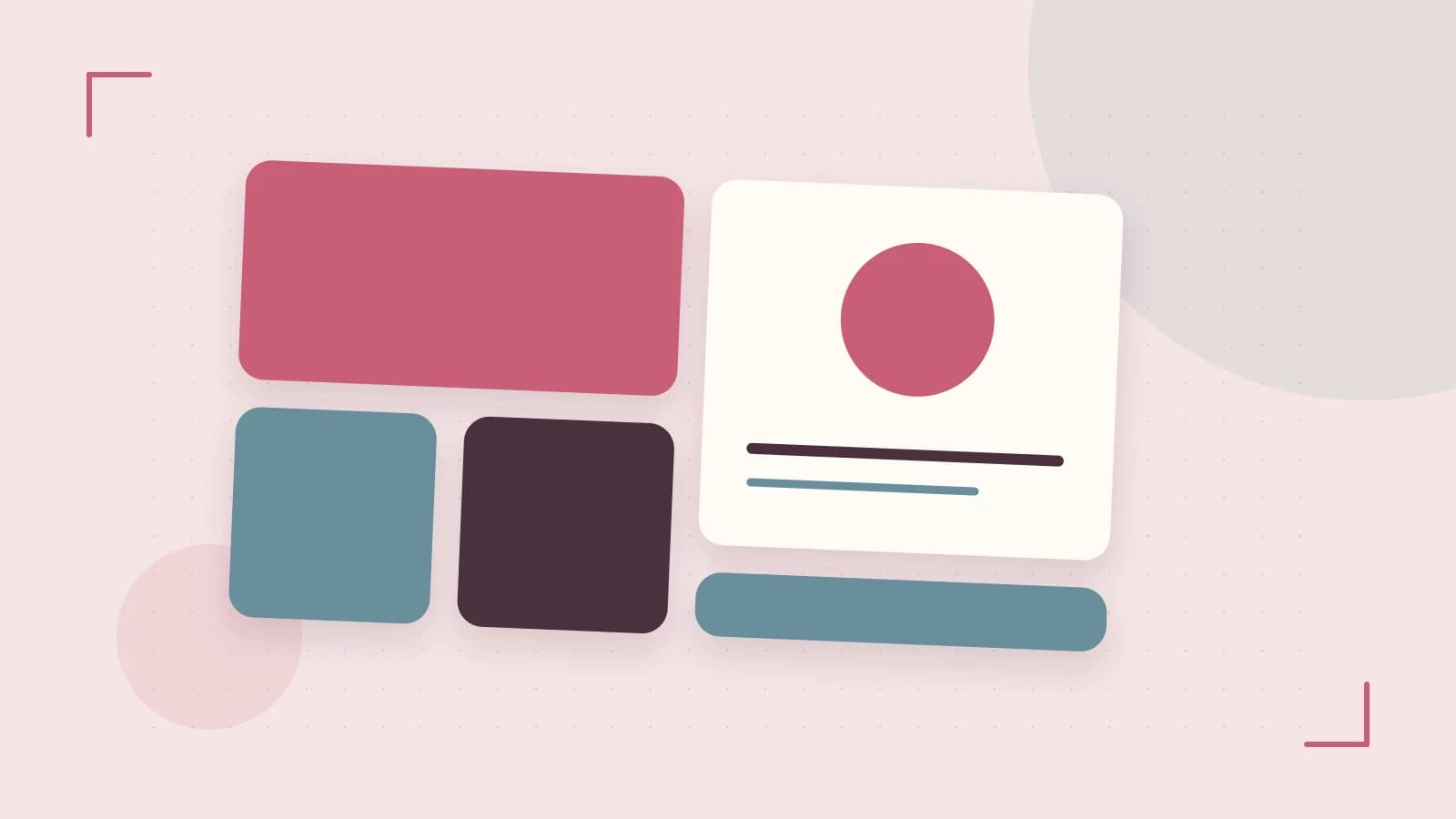 Editorial illustration of responsive browser layouts, overlapping design components and a color system