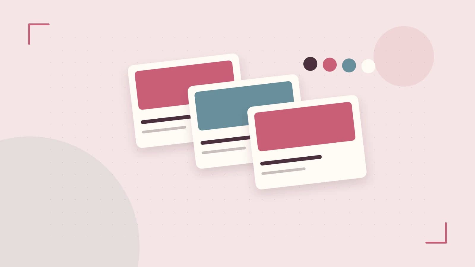 Editorial illustration of responsive browser layouts, overlapping design components and a color system