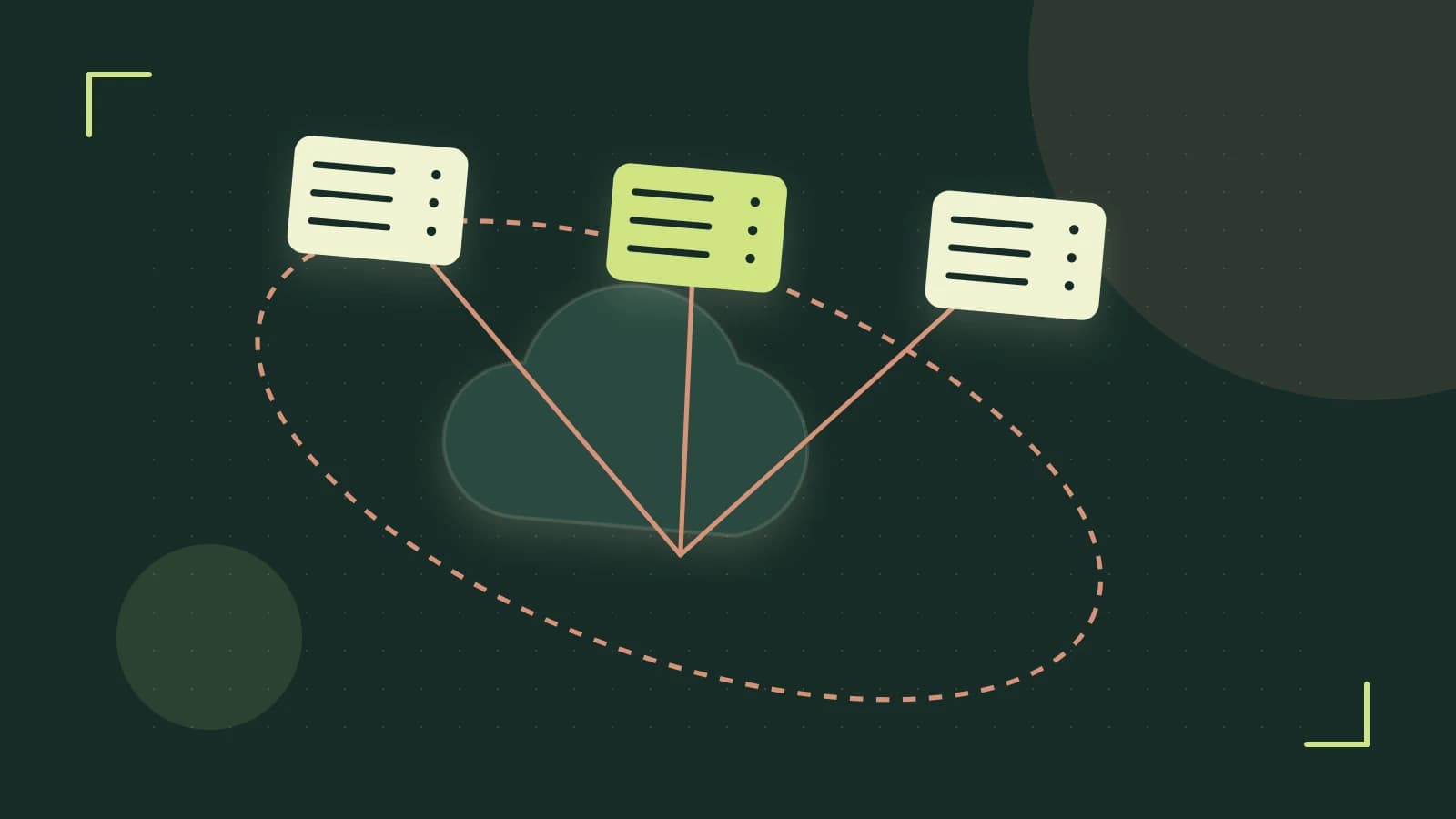 Editorial illustration of cloud infrastructure, connected server racks and an orbital service map