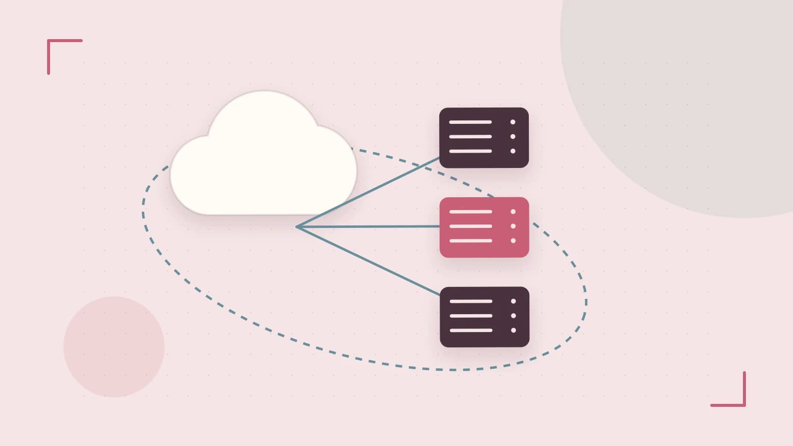 Editorial illustration of cloud infrastructure, connected server racks and an orbital service map