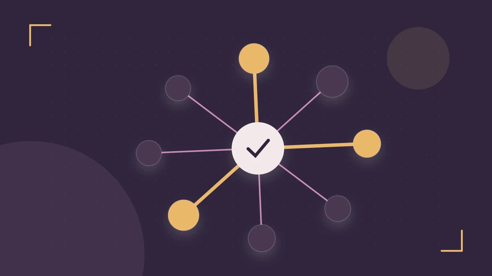 Editorial illustration of an algorithmic node graph with branching paths and a highlighted result