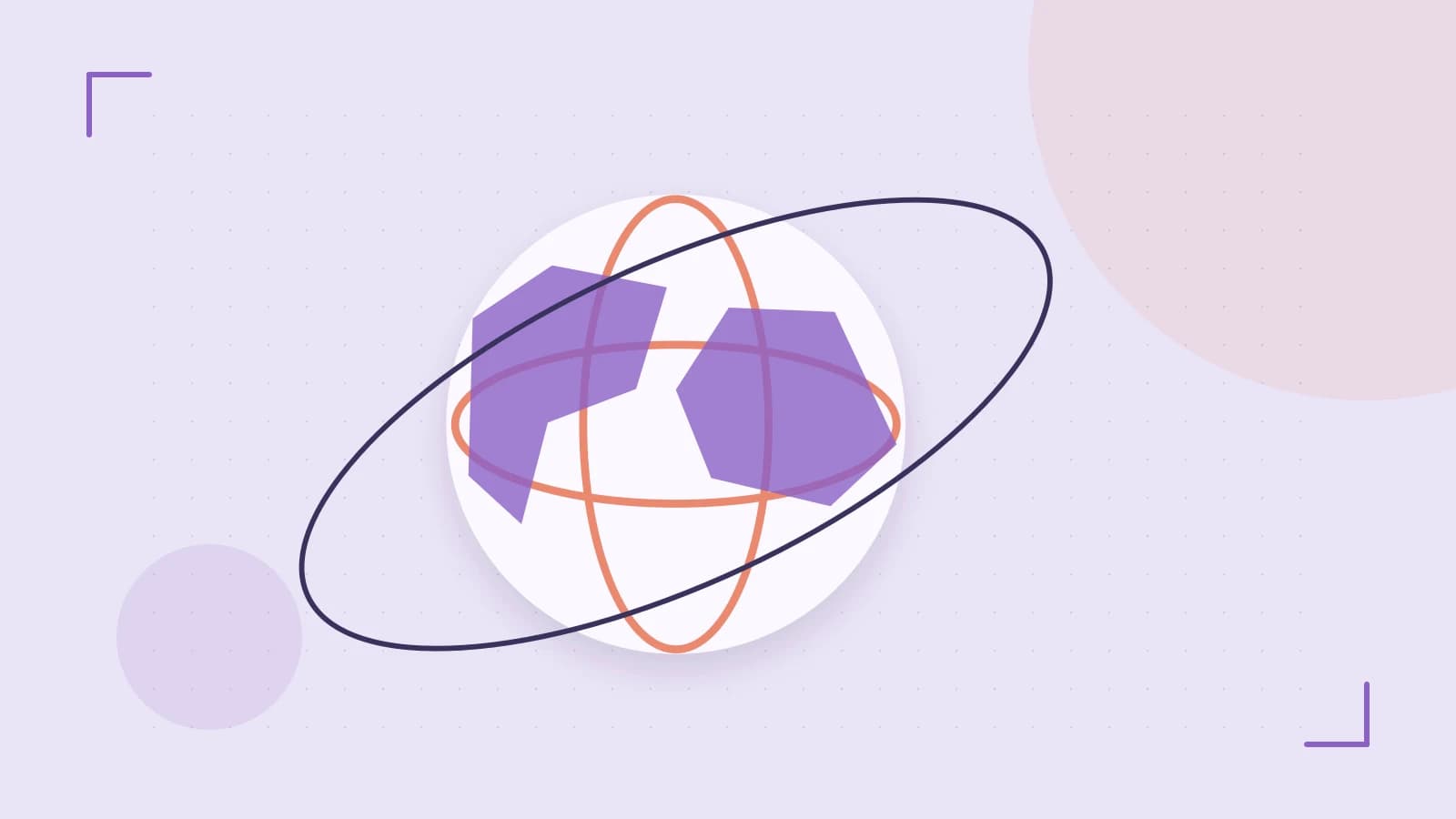 Editorial illustration of an editorial globe with meridians and layered geographic shapes