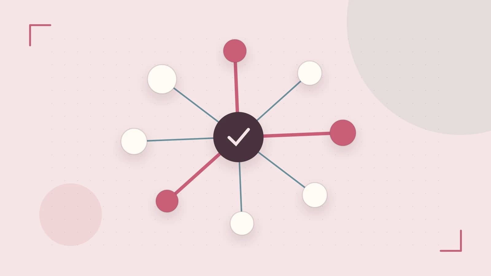 Editorial illustration of an algorithmic node graph with branching paths and a highlighted result