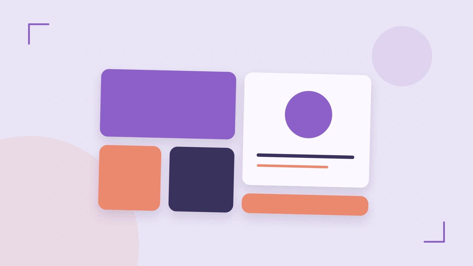 Editorial illustration of responsive browser layouts, overlapping design components and a color system
