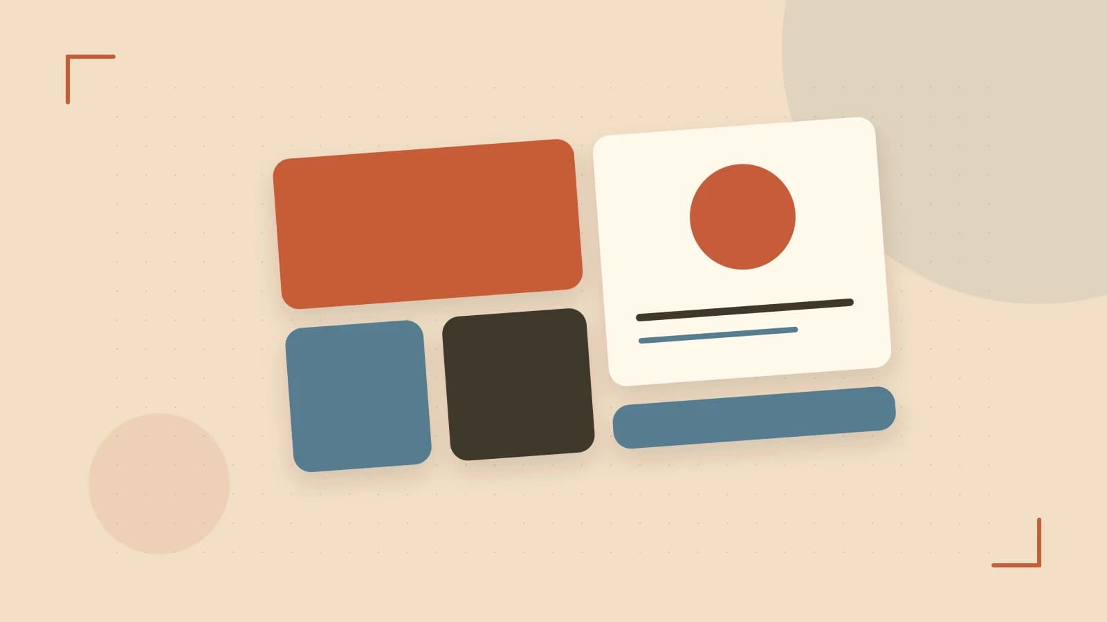 Editorial illustration of responsive browser layouts, overlapping design components and a color system