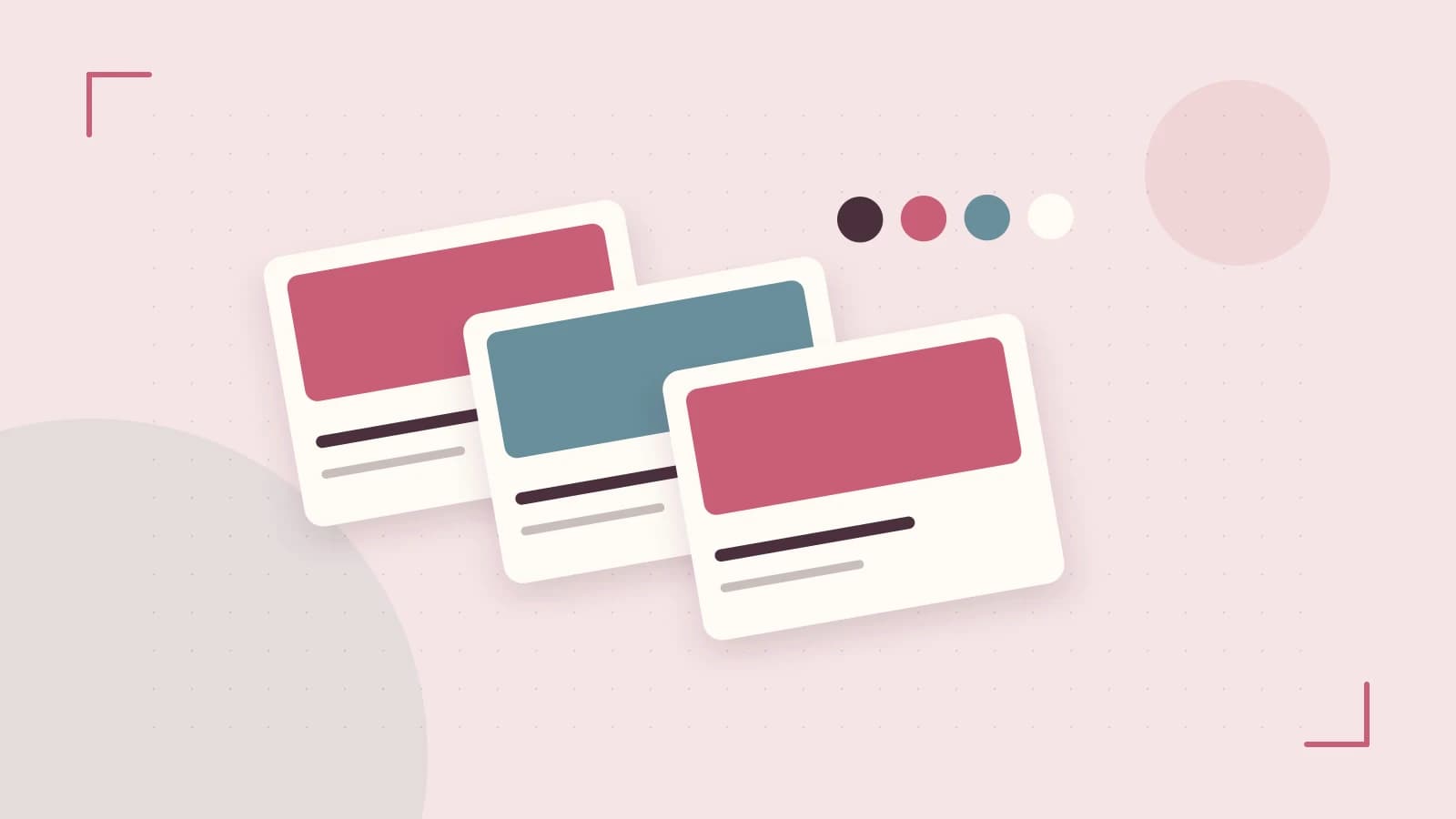 Editorial illustration of responsive browser layouts, overlapping design components and a color system