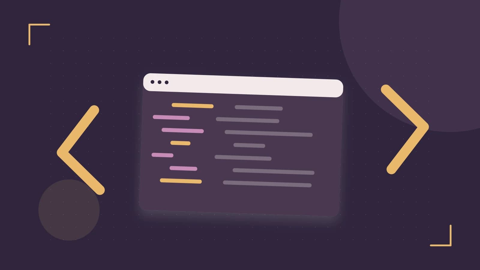 Editorial illustration of an abstract code editor, syntax blocks and oversized programming brackets
