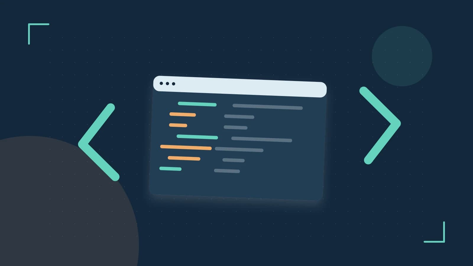 Editorial illustration of an abstract code editor, syntax blocks and oversized programming brackets