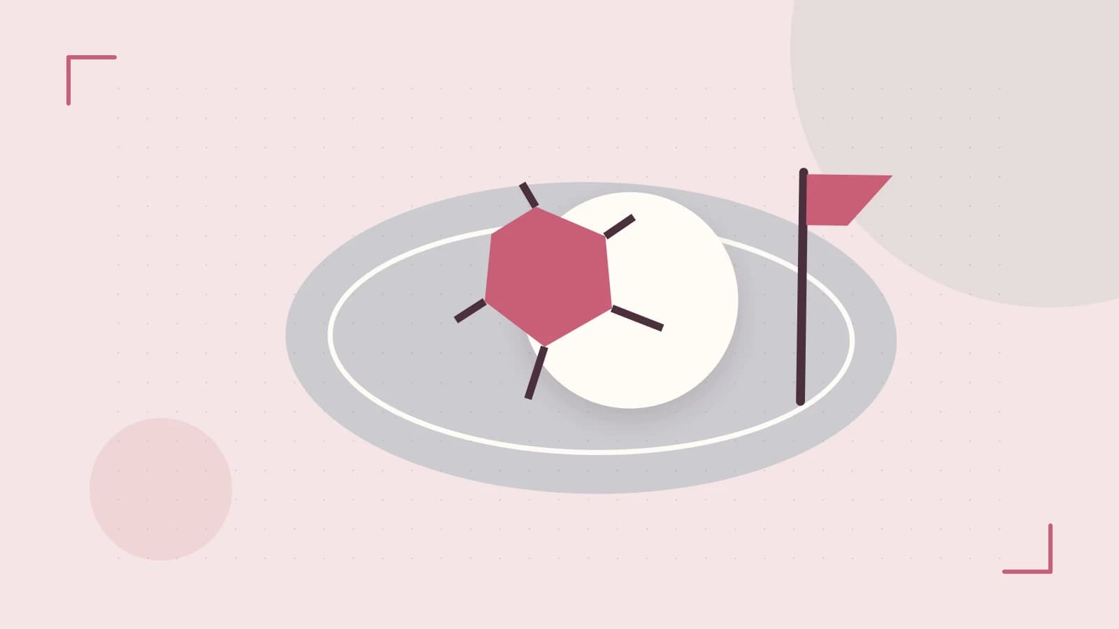 Editorial illustration of a stylized sports ball, stadium geometry and dynamic arcs