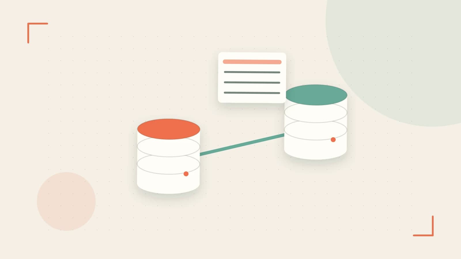 Editorial illustration of structured records, database cylinders and relationships between tables