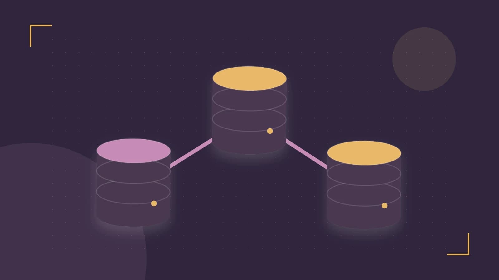 Editorial illustration of structured records, database cylinders and relationships between tables
