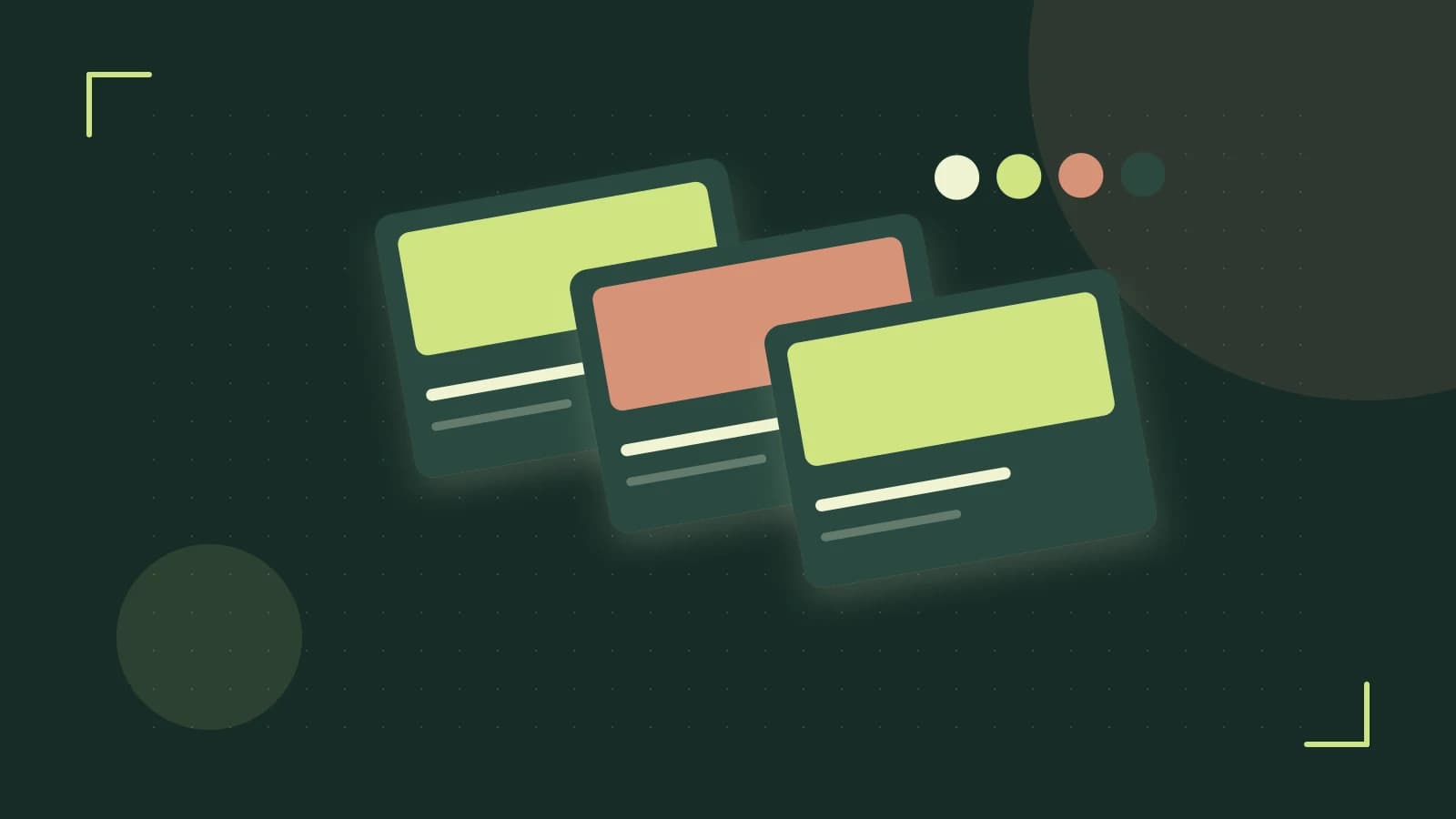 Editorial illustration of responsive browser layouts, overlapping design components and a color system