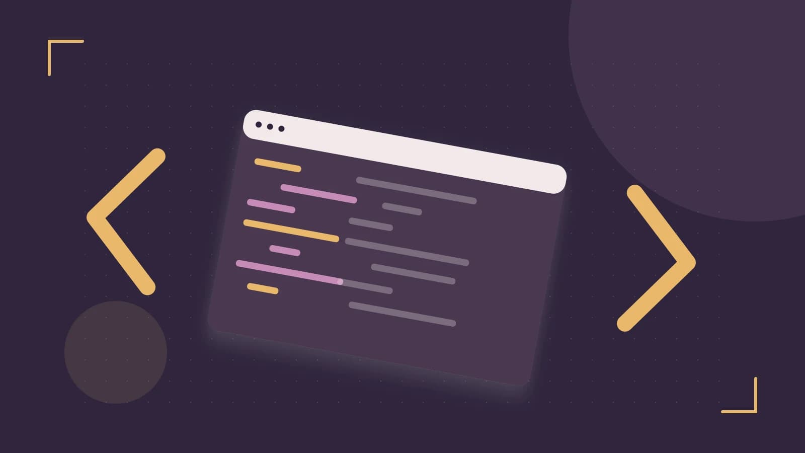 Editorial illustration of an abstract code editor, syntax blocks and oversized programming brackets