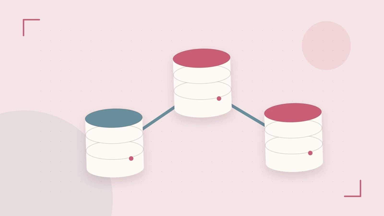 Editorial illustration of structured records, database cylinders and relationships between tables