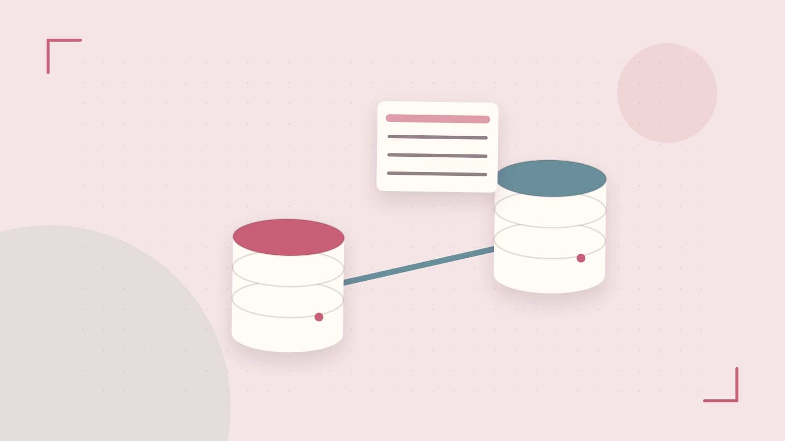 Editorial illustration of structured records, database cylinders and relationships between tables