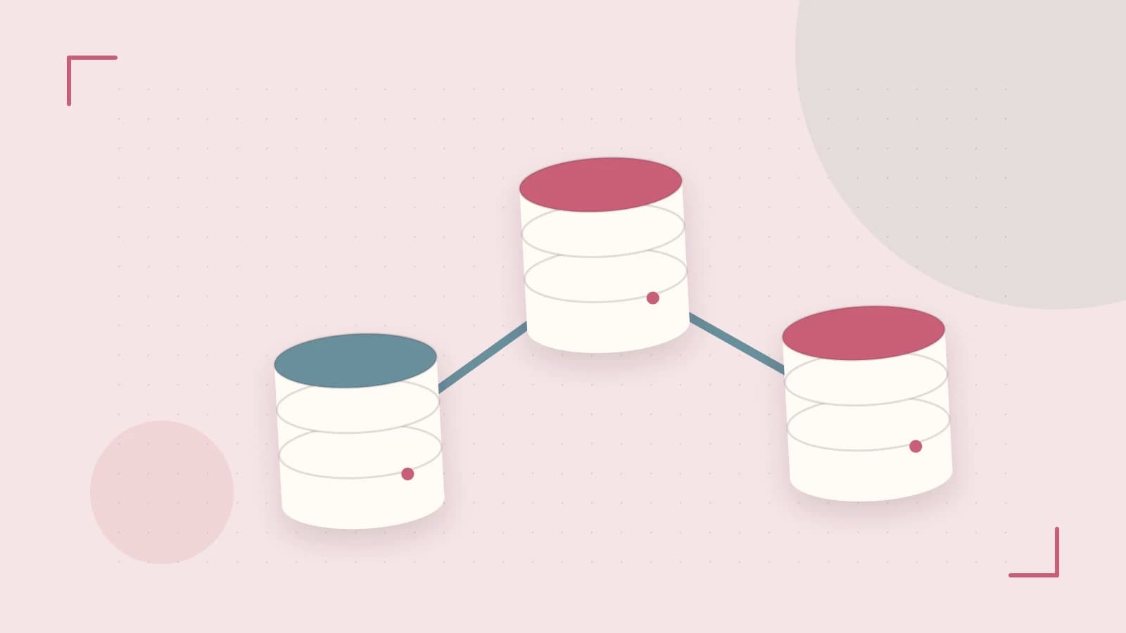 Editorial illustration of structured records, database cylinders and relationships between tables
