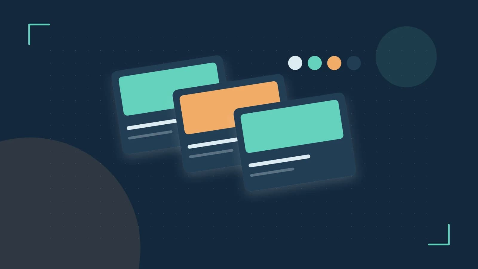 Editorial illustration of responsive browser layouts, overlapping design components and a color system