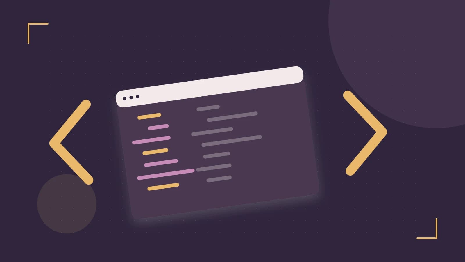 Editorial illustration of an abstract code editor, syntax blocks and oversized programming brackets