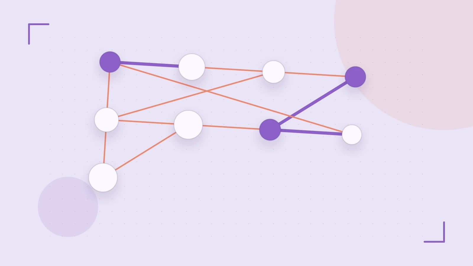 Editorial illustration of an algorithmic node graph with branching paths and a highlighted result