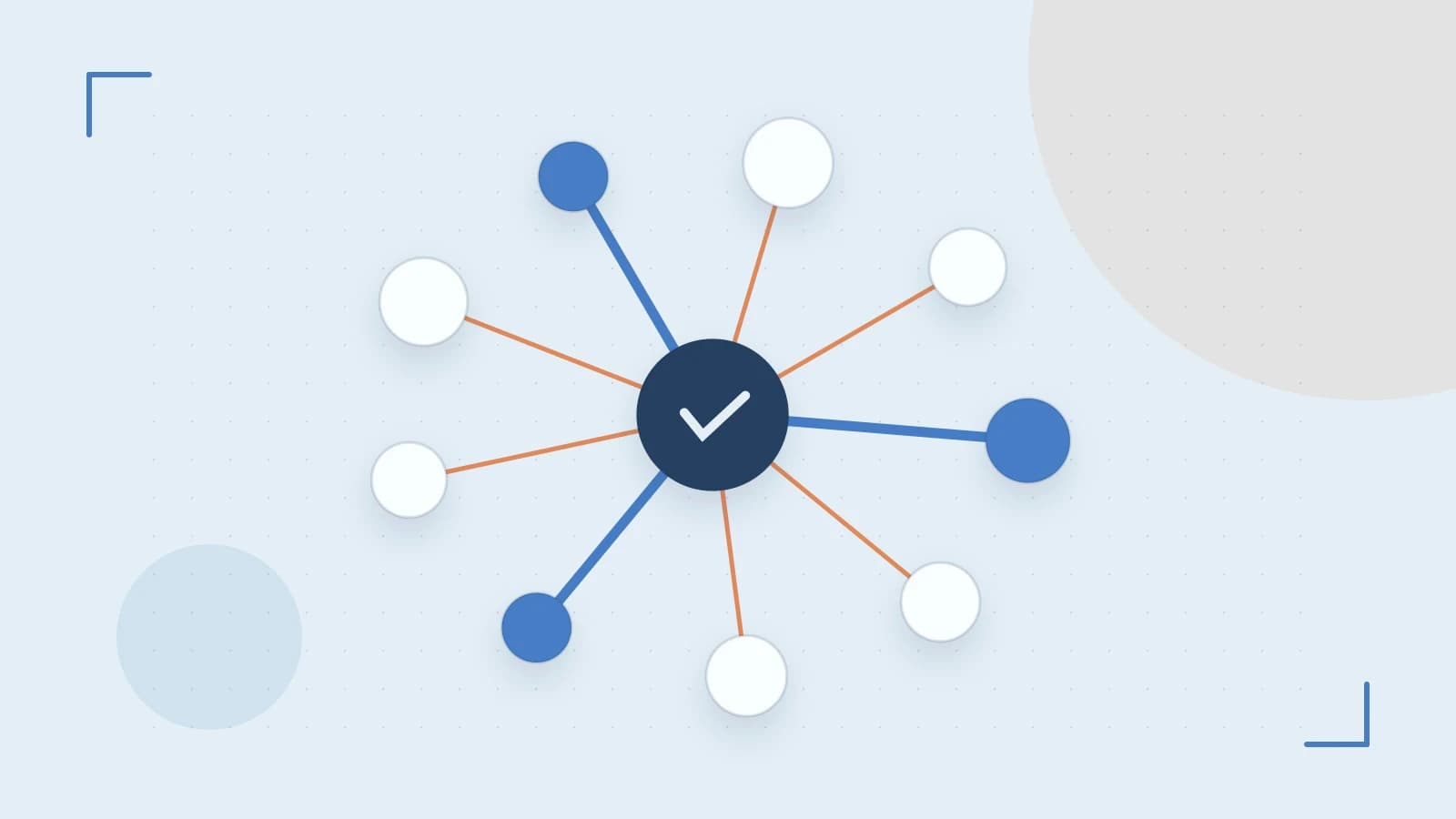 Editorial illustration of an algorithmic node graph with branching paths and a highlighted result
