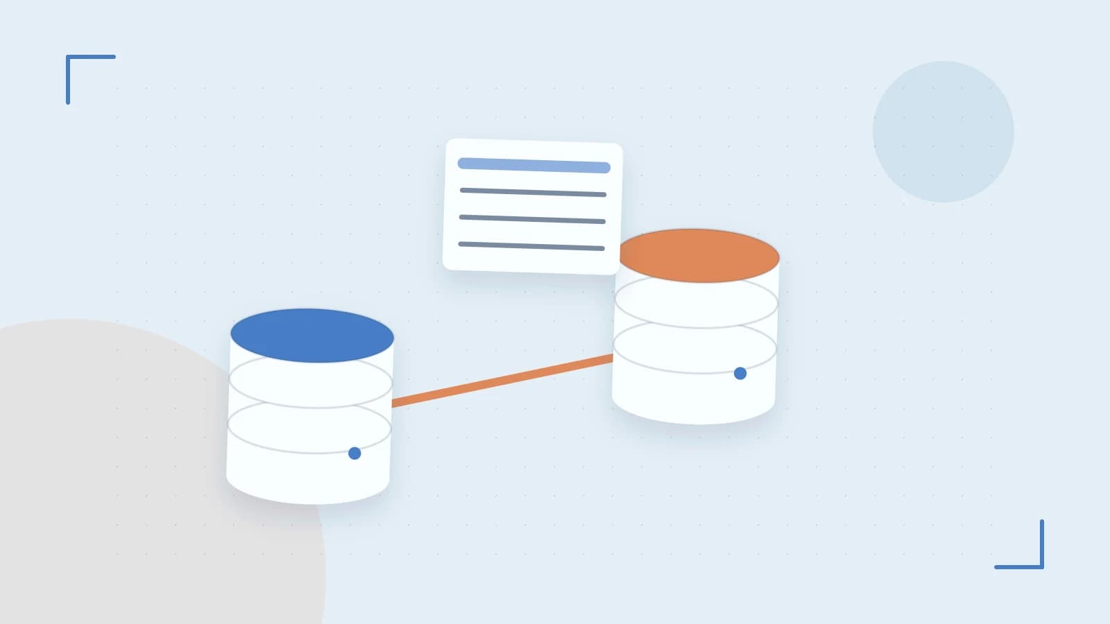 Editorial illustration of structured records, database cylinders and relationships between tables