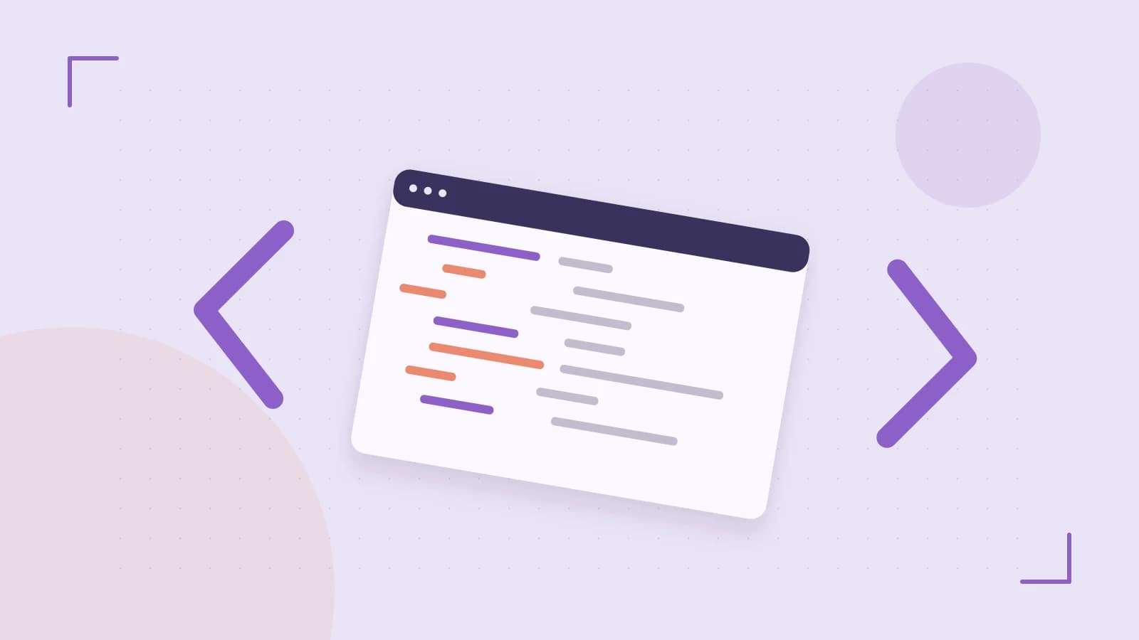 Editorial illustration of an abstract code editor, syntax blocks and oversized programming brackets