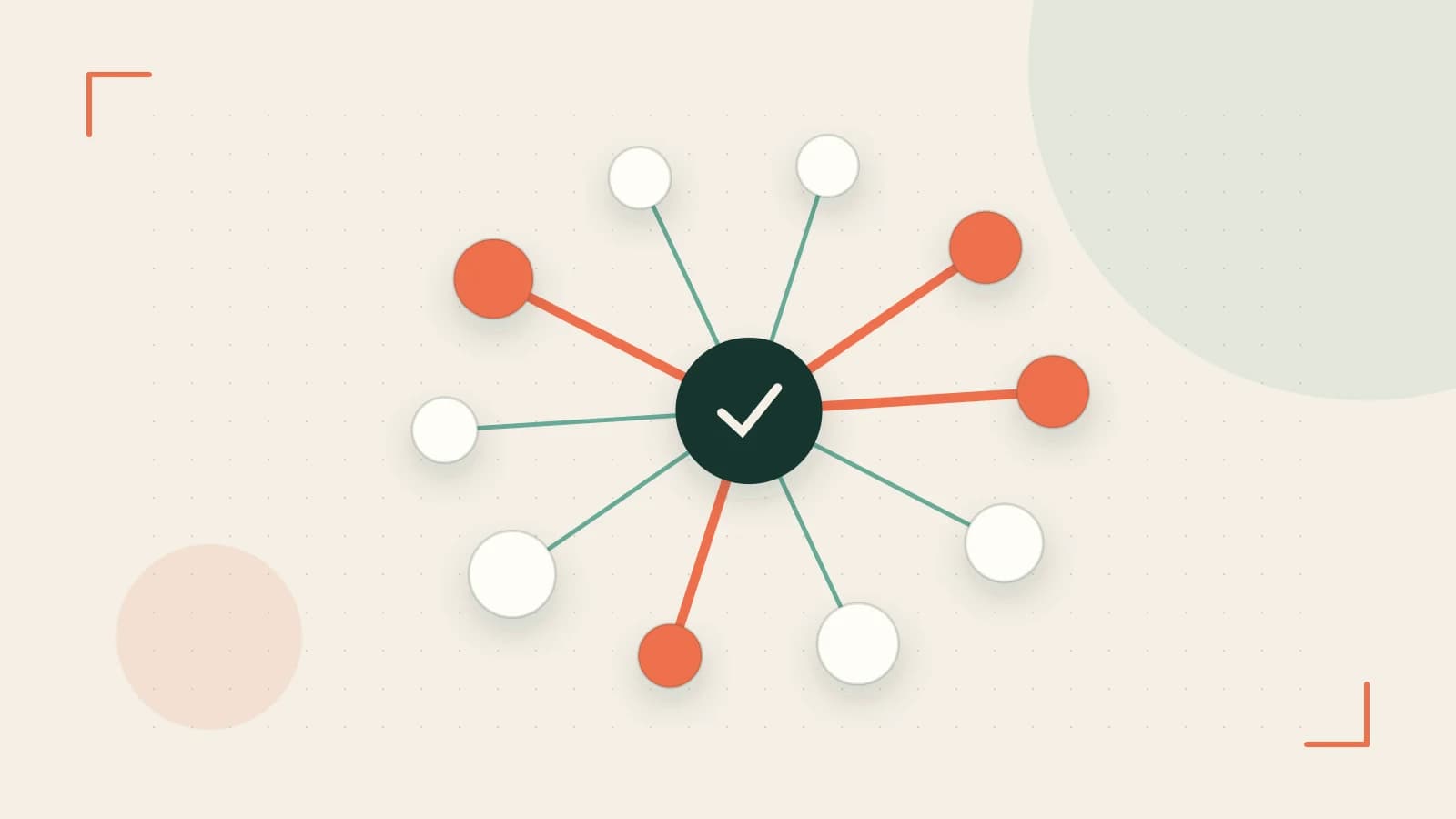 Editorial illustration of an algorithmic node graph with branching paths and a highlighted result