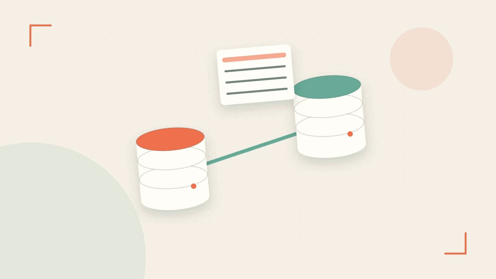 Editorial illustration of structured records, database cylinders and relationships between tables