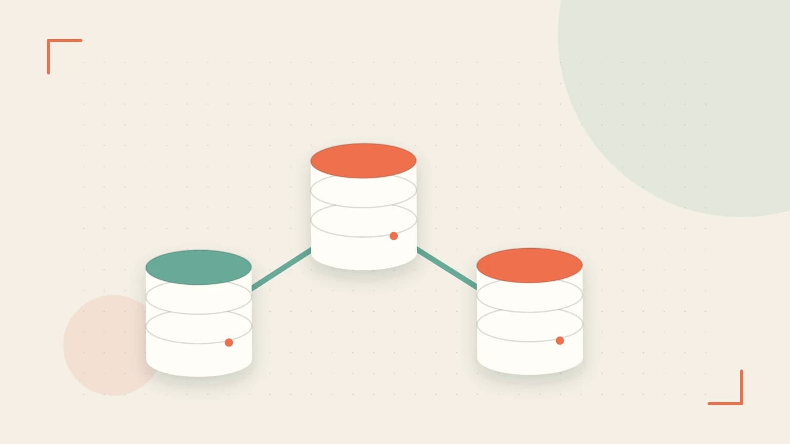 Editorial illustration of structured records, database cylinders and relationships between tables
