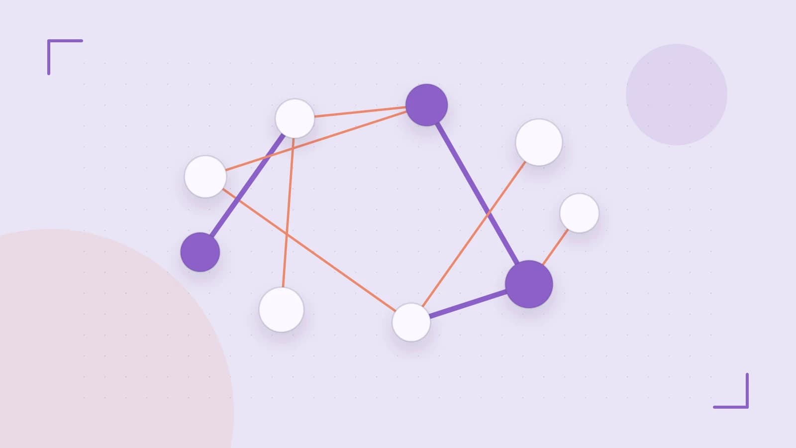 Editorial illustration of an algorithmic node graph with branching paths and a highlighted result