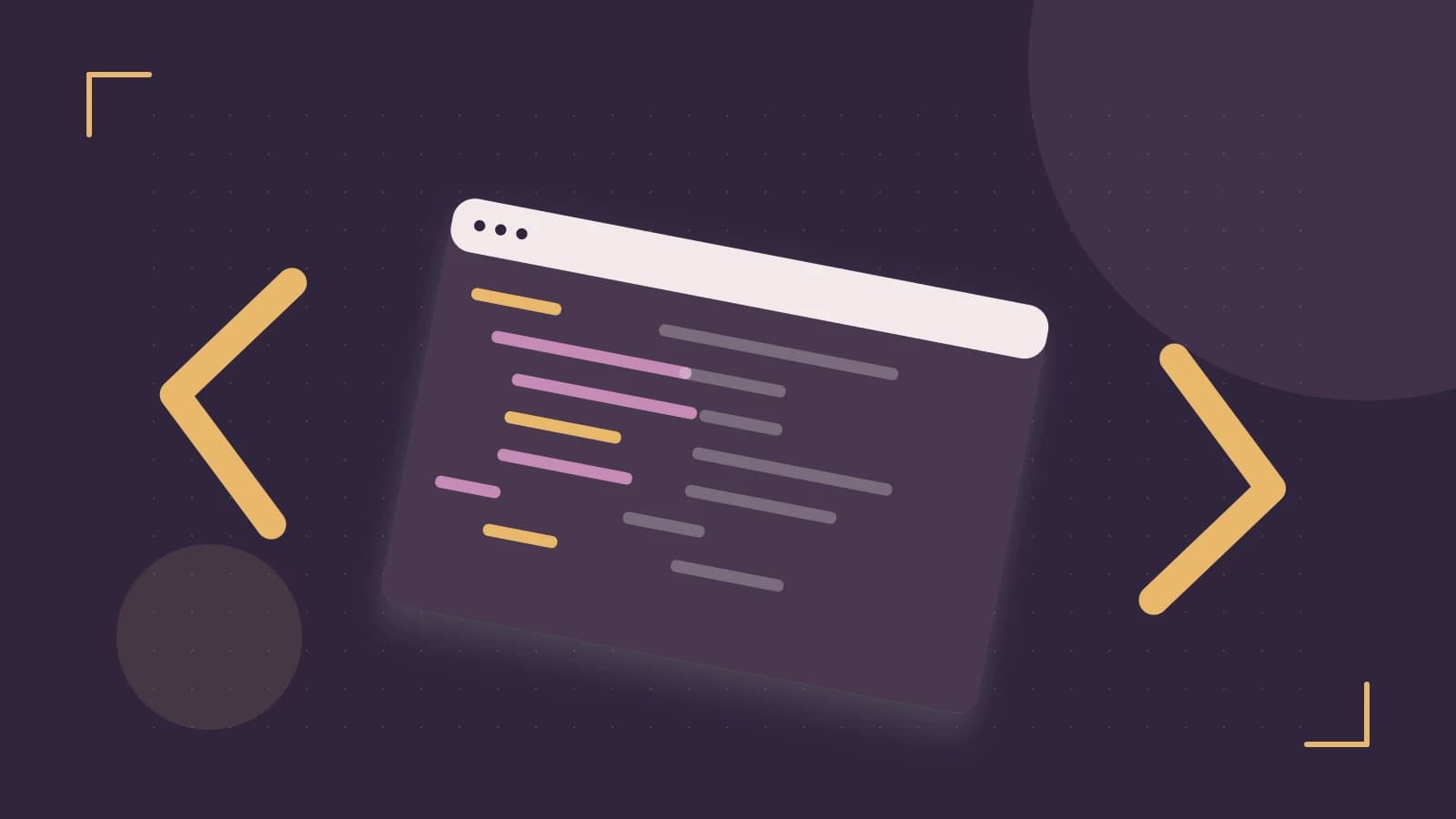 Editorial illustration of an abstract code editor, syntax blocks and oversized programming brackets