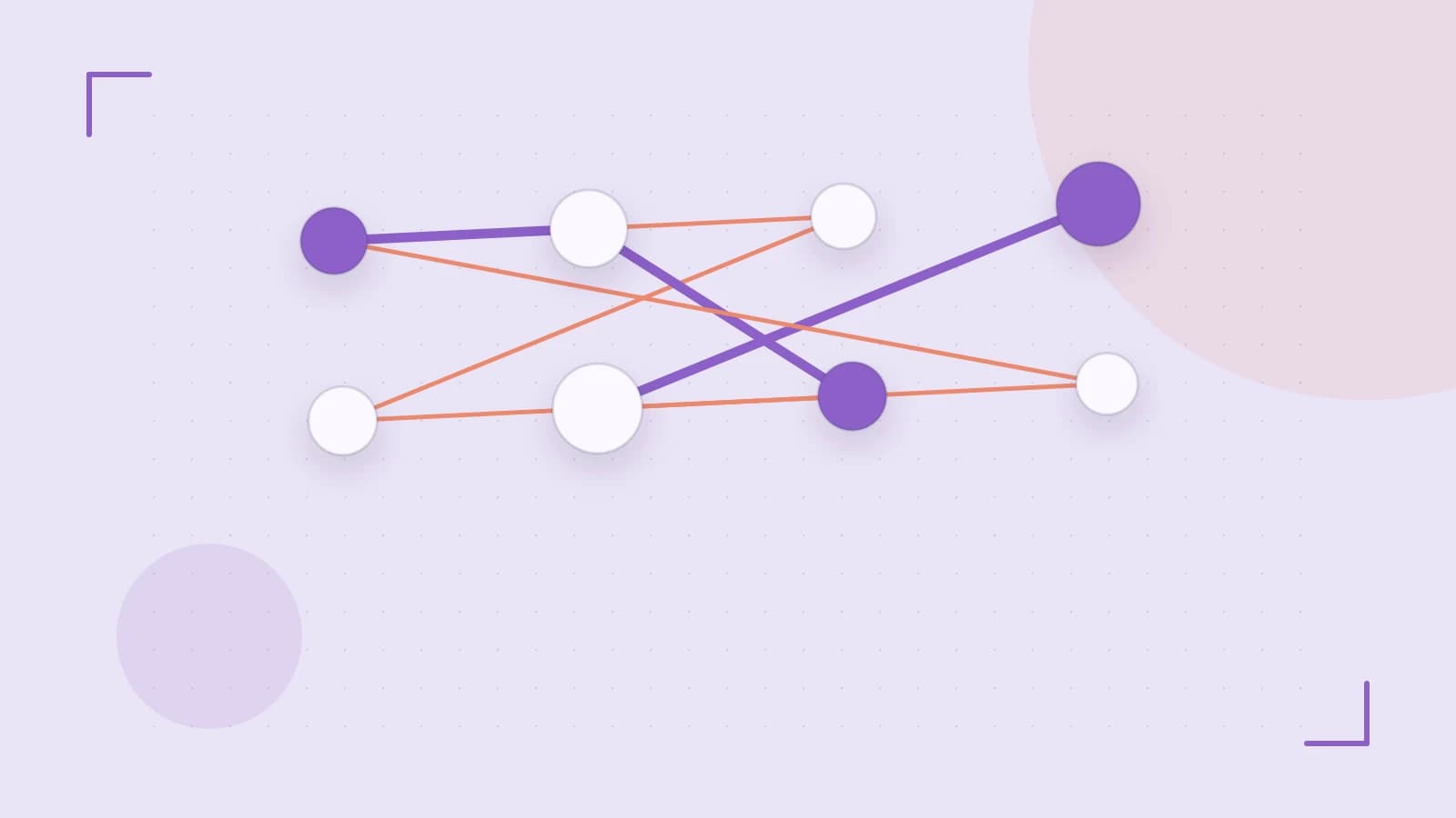 Editorial illustration of an algorithmic node graph with branching paths and a highlighted result