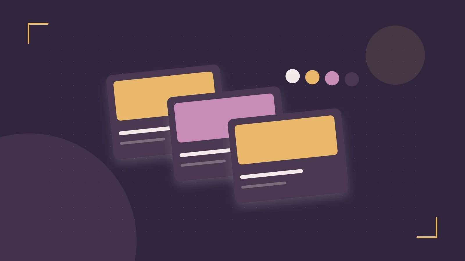 Editorial illustration of responsive browser layouts, overlapping design components and a color system