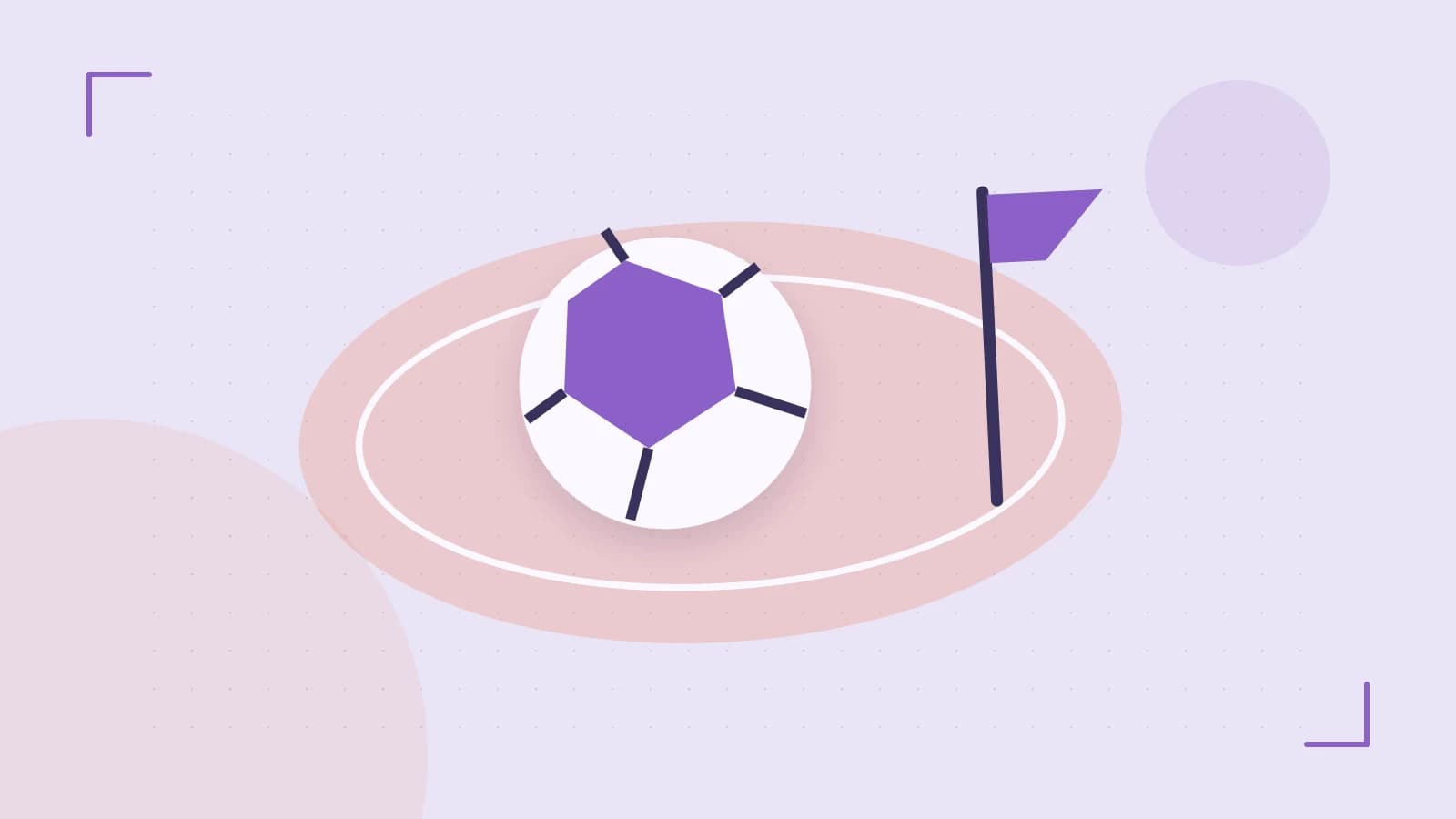 Editorial illustration of a stylized sports ball, stadium geometry and dynamic arcs