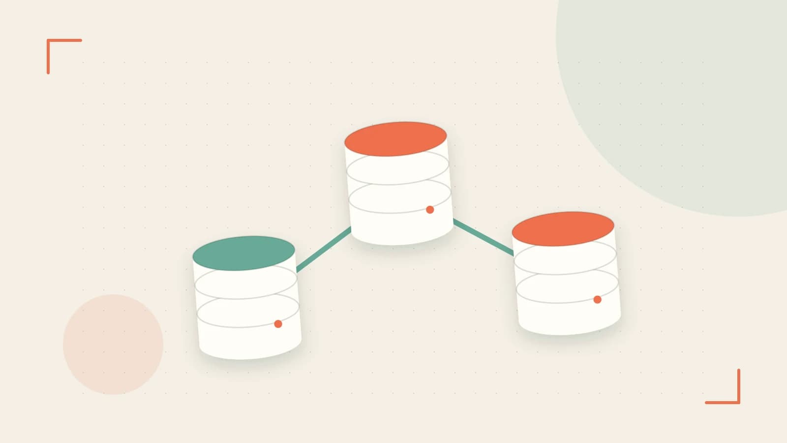 Editorial illustration of structured records, database cylinders and relationships between tables