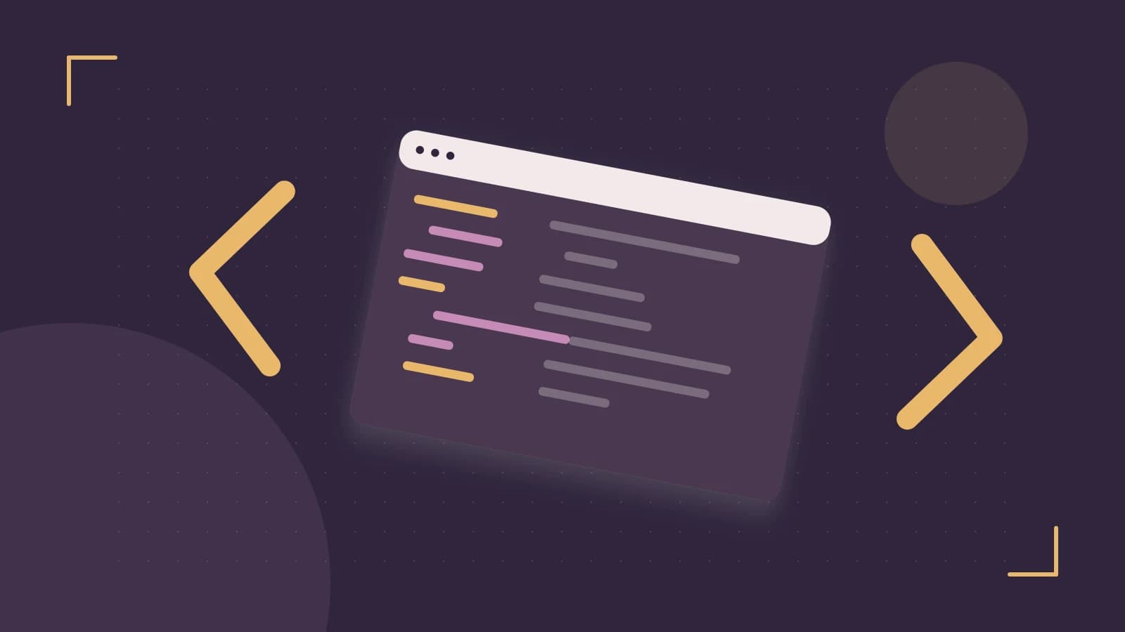 Editorial illustration of an abstract code editor, syntax blocks and oversized programming brackets