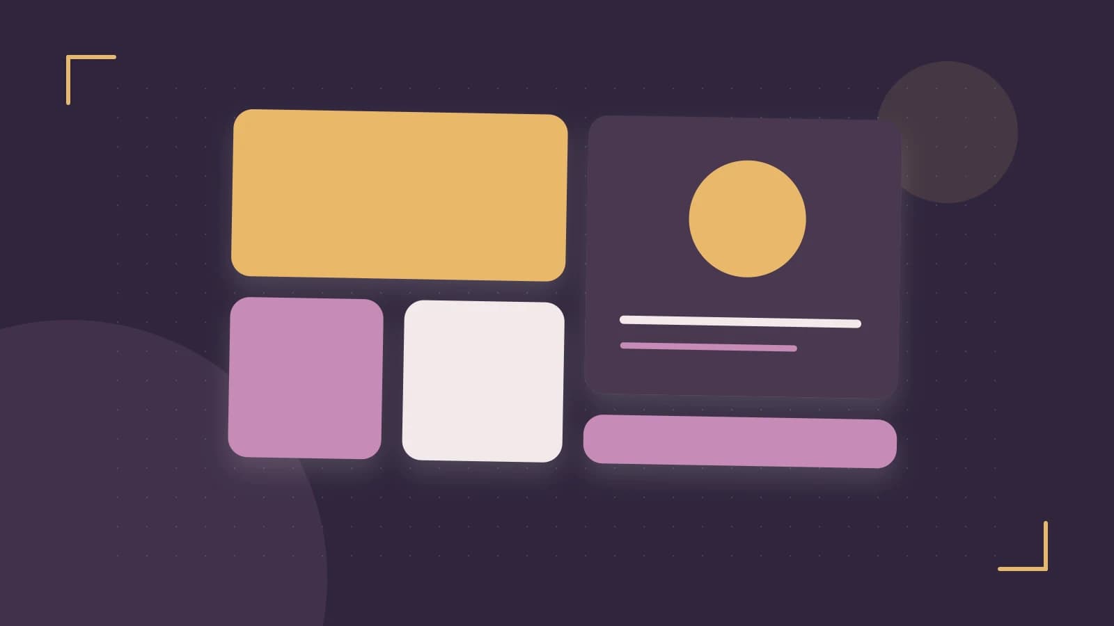 Editorial illustration of responsive browser layouts, overlapping design components and a color system