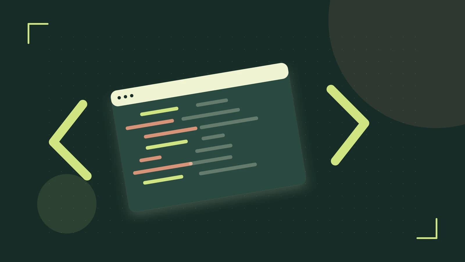 Editorial illustration of an abstract code editor, syntax blocks and oversized programming brackets