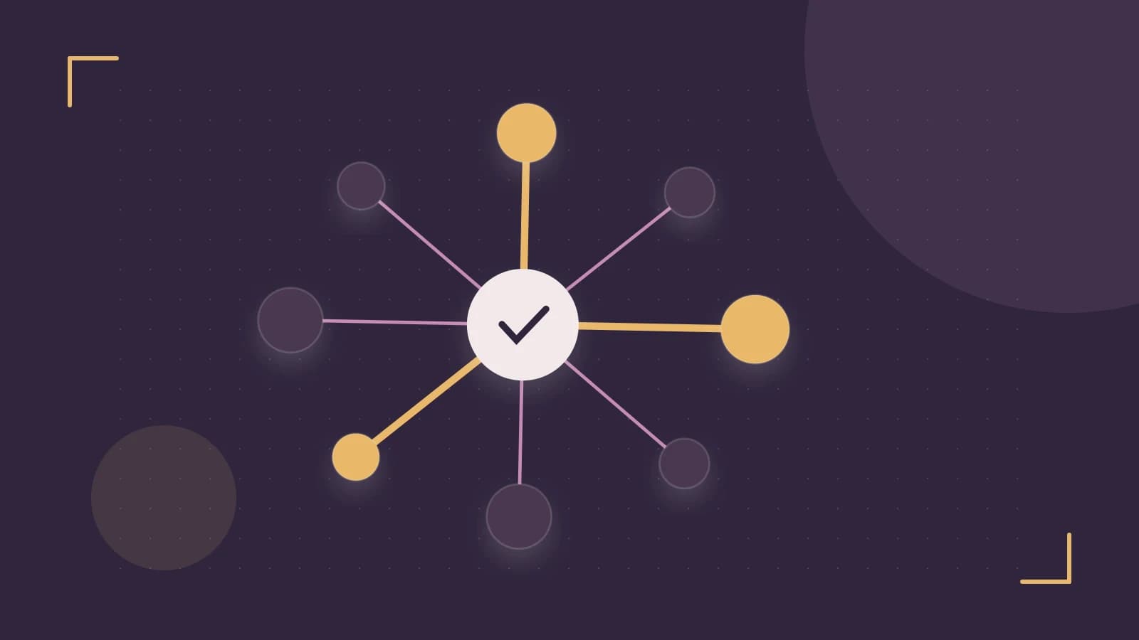 Editorial illustration of an algorithmic node graph with branching paths and a highlighted result