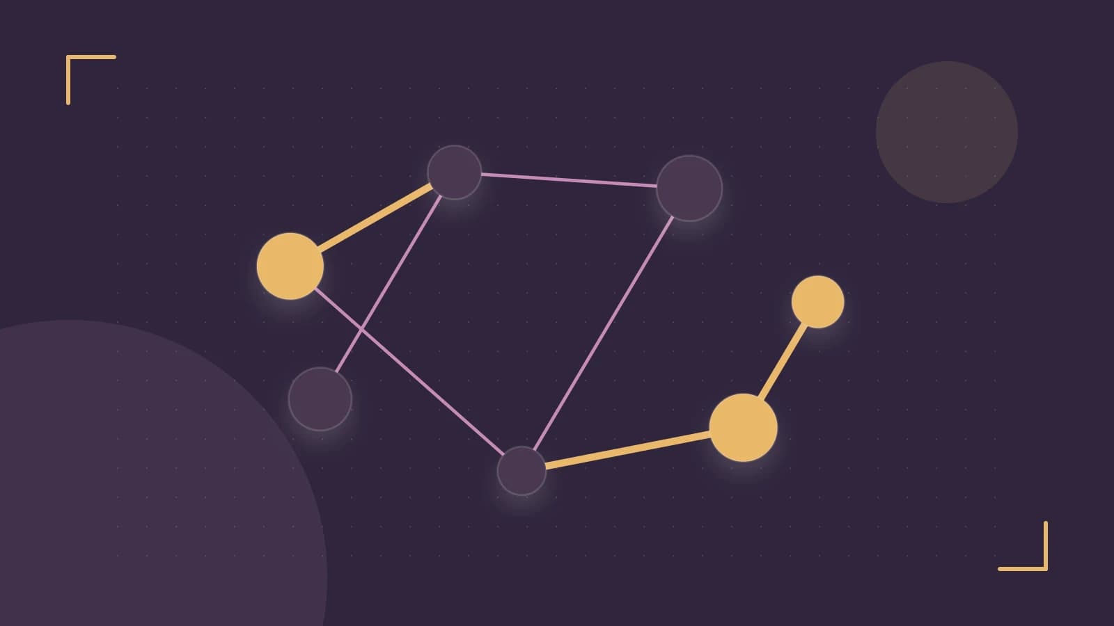 Editorial illustration of an algorithmic node graph with branching paths and a highlighted result