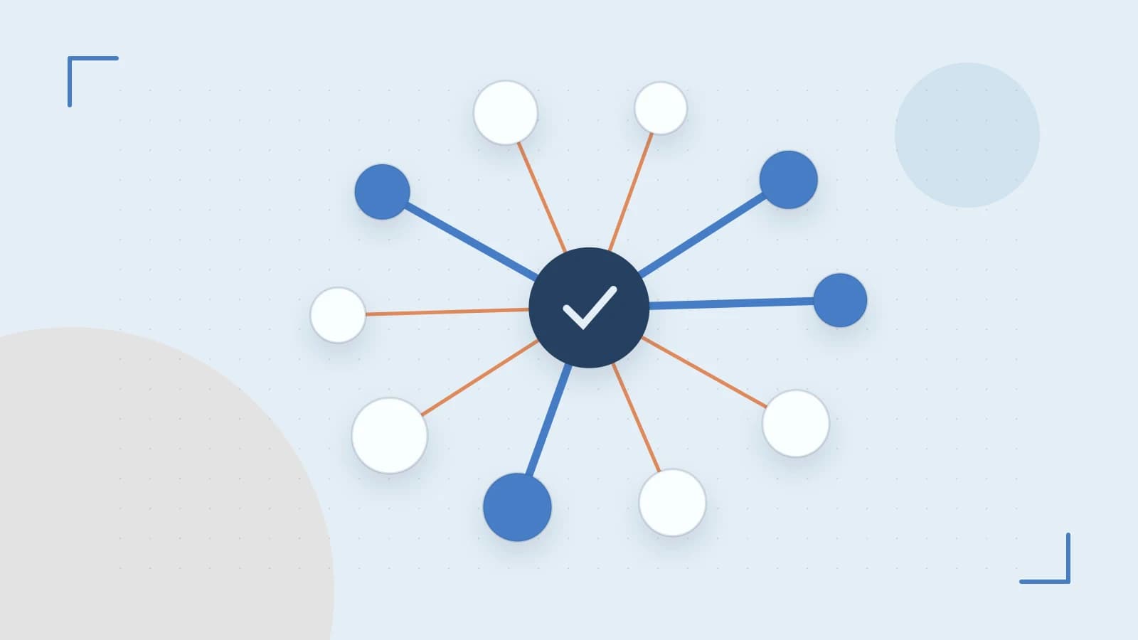 Editorial illustration of an algorithmic node graph with branching paths and a highlighted result
