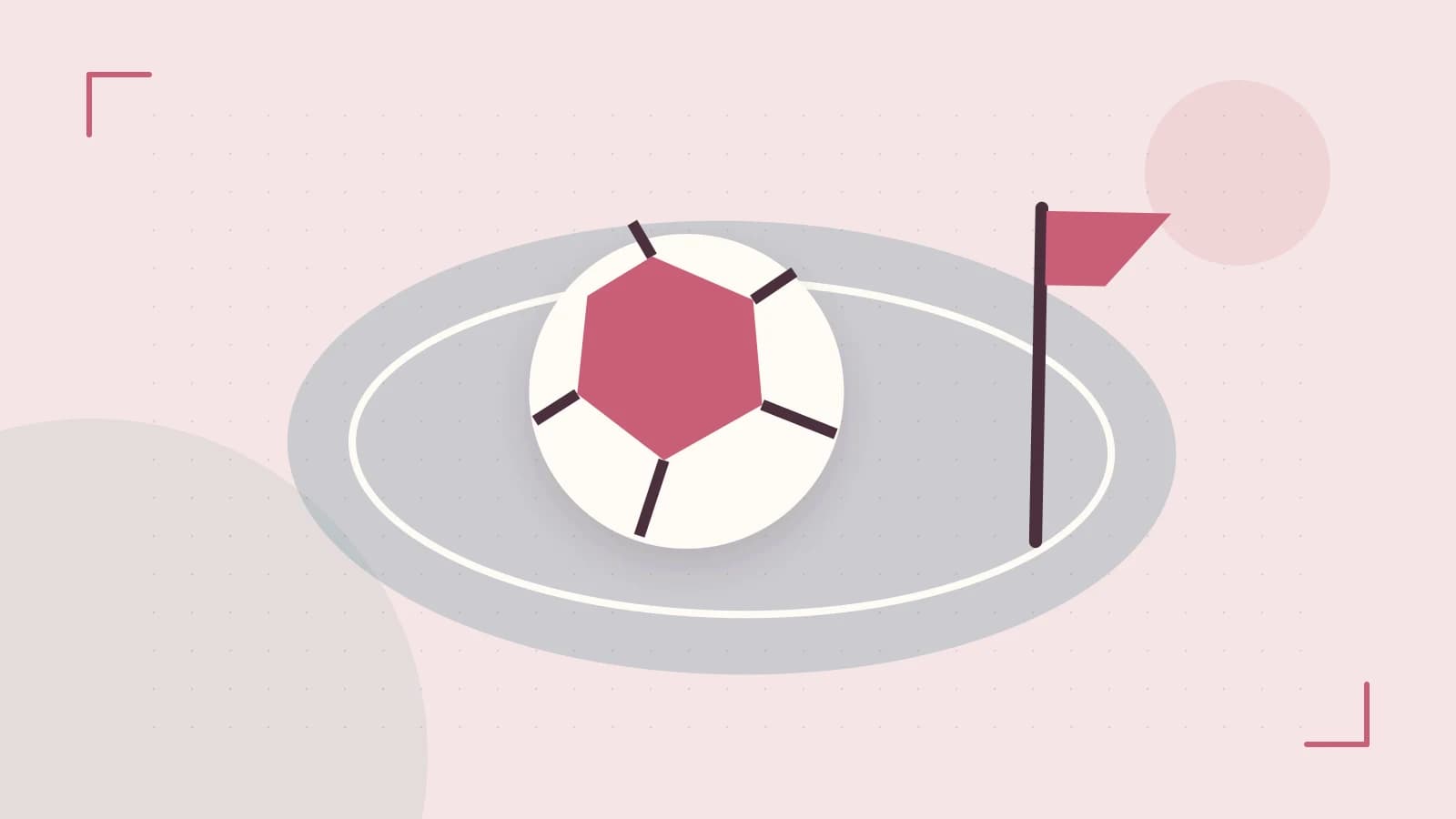 Editorial illustration of a stylized sports ball, stadium geometry and dynamic arcs