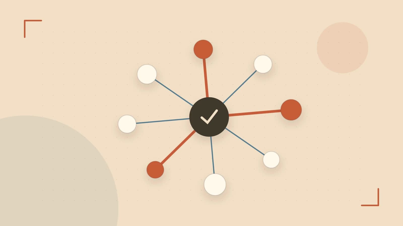 Editorial illustration of an algorithmic node graph with branching paths and a highlighted result