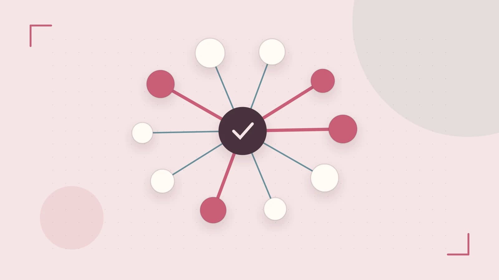 Editorial illustration of an algorithmic node graph with branching paths and a highlighted result