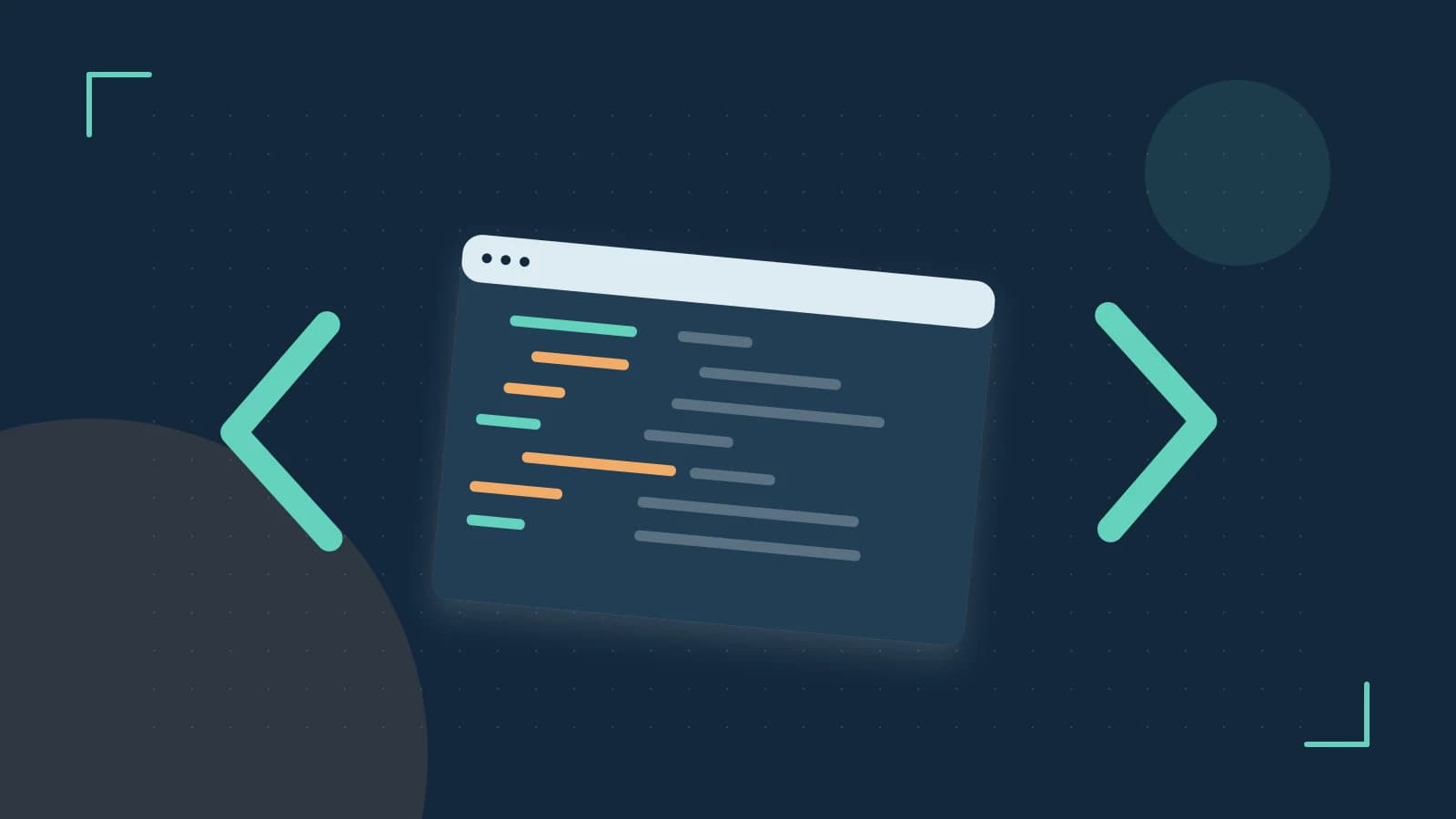 Editorial illustration of an abstract code editor, syntax blocks and oversized programming brackets