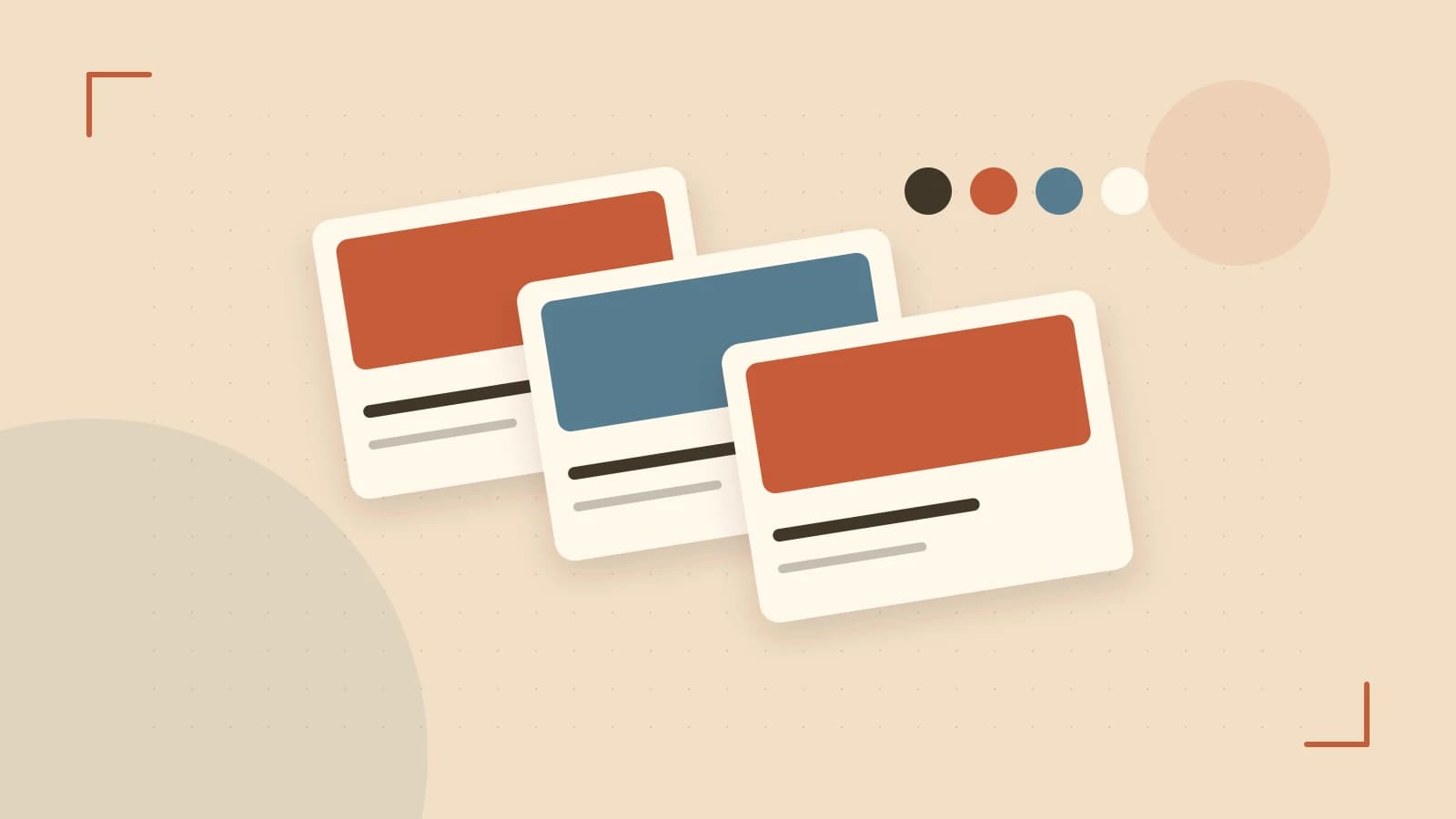 Editorial illustration of responsive browser layouts, overlapping design components and a color system